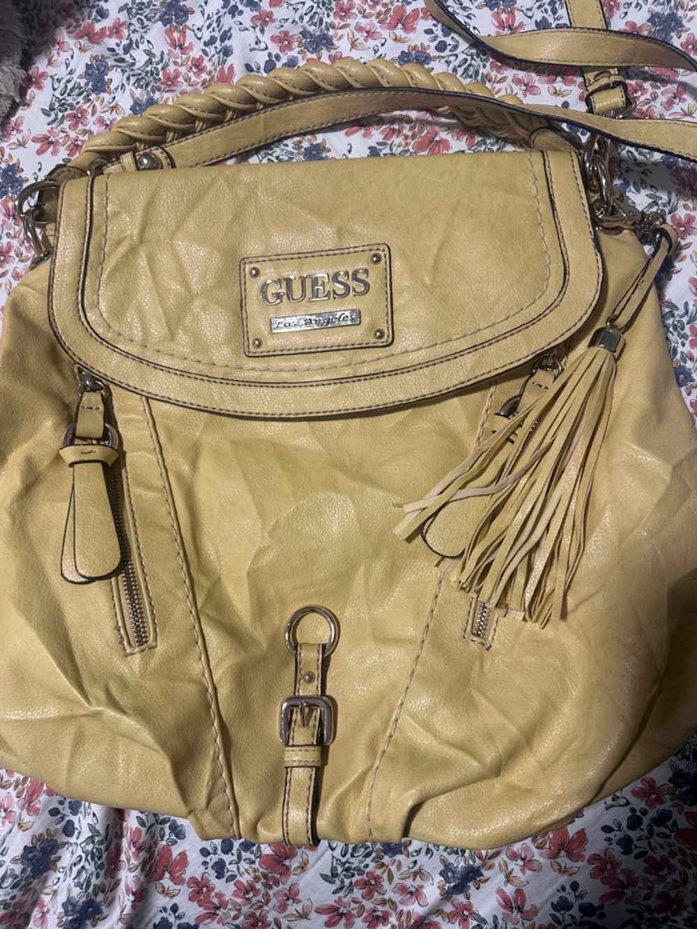 GUESS Yellow Leather-Style Tassel Shoulder Bag